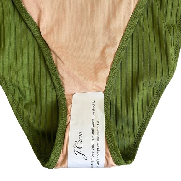 NWT J. Crew Wide Rib Curved Waist Cheeky String Bikini Bottom Rings Green Sz L - Picture 13 of 15